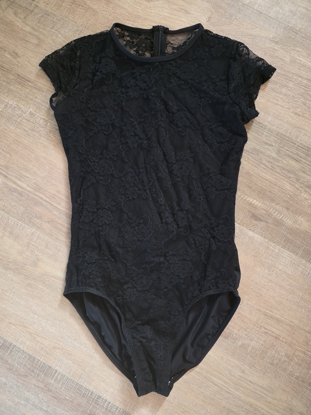 Black Lace Short Sleeve Bandeau Bodysuit